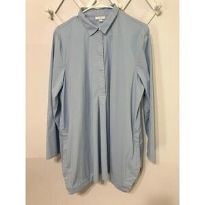J. Jill Popover Tunic Top Dipped Hem Stretch Light Blue Office Wear‎ Large L